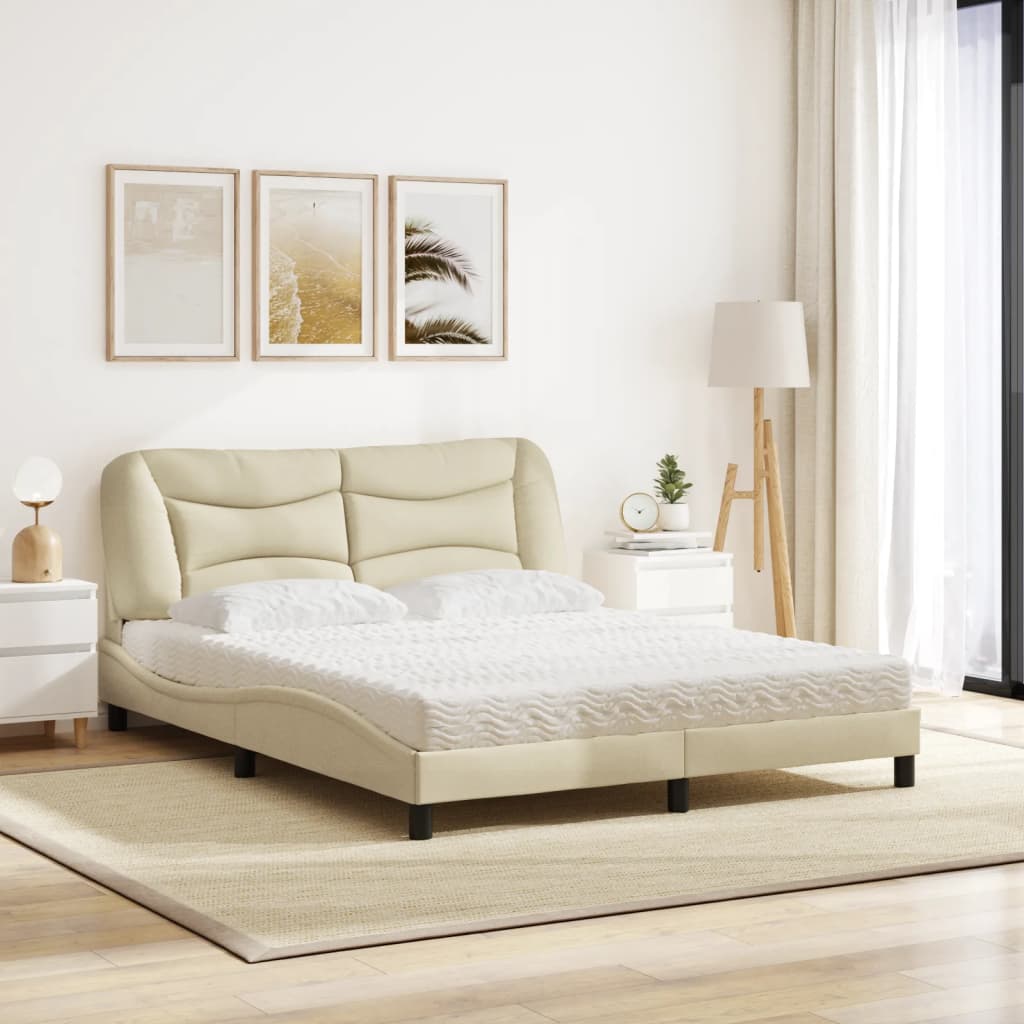Cama com colchão hvar 160x200 cm tecido cor creme