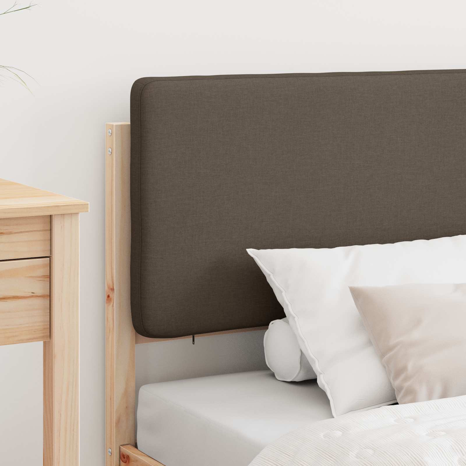 Estrutura de cama com cabeceira estofada cinzento-acastanhado