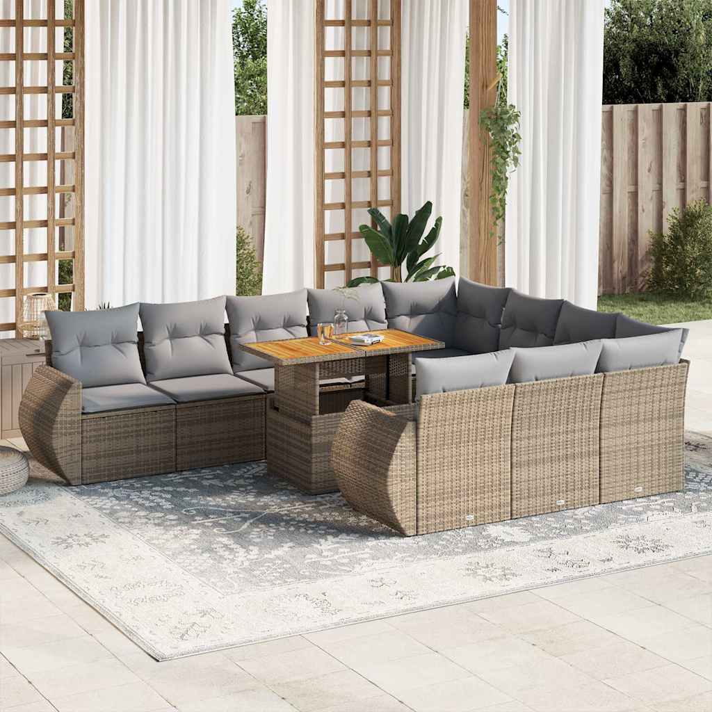 11 Pcs conjunto sofás de jardim c/ almofadões vime PE bege