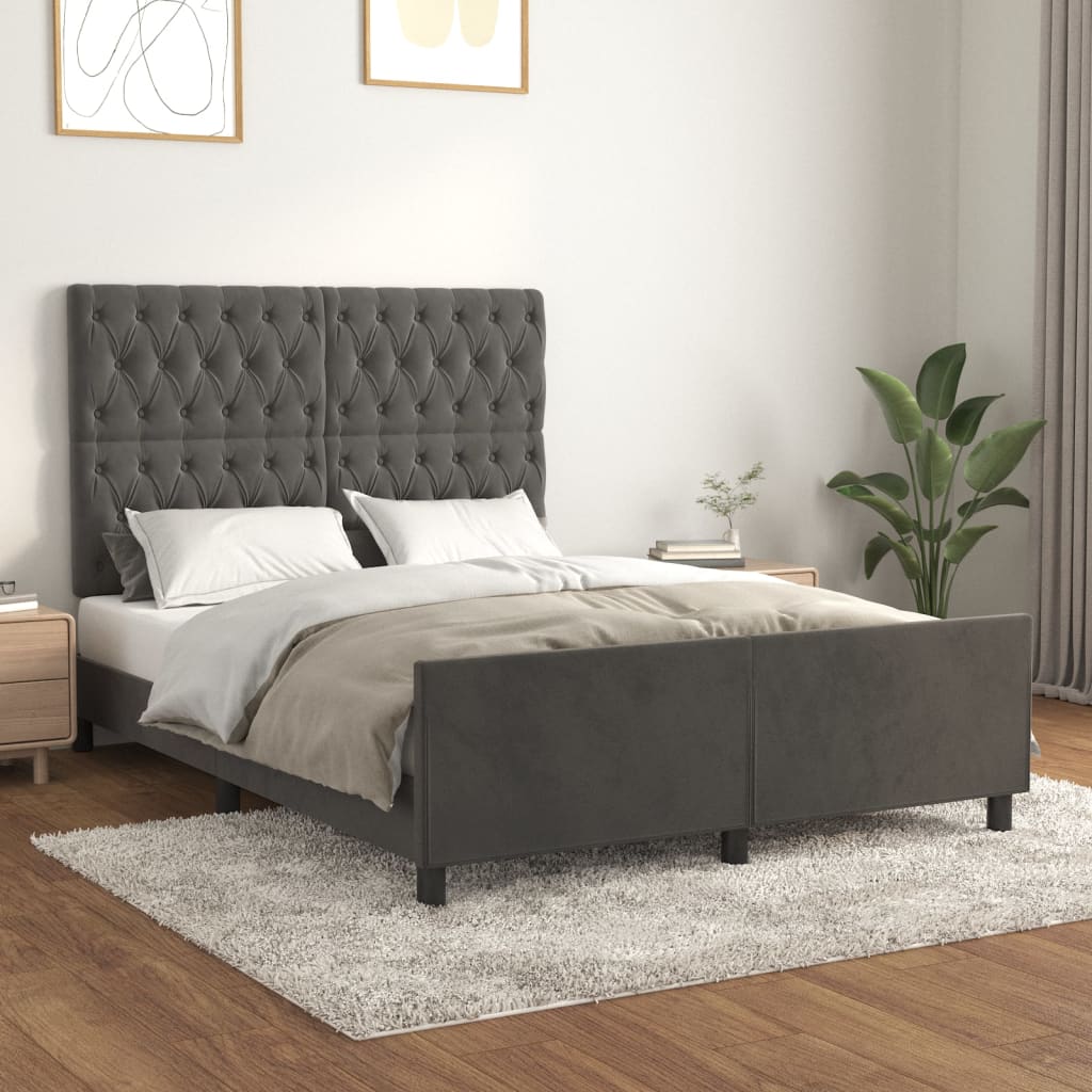Estrutura de cama sem colchão 140x200 cm veludo cinzento-escuro