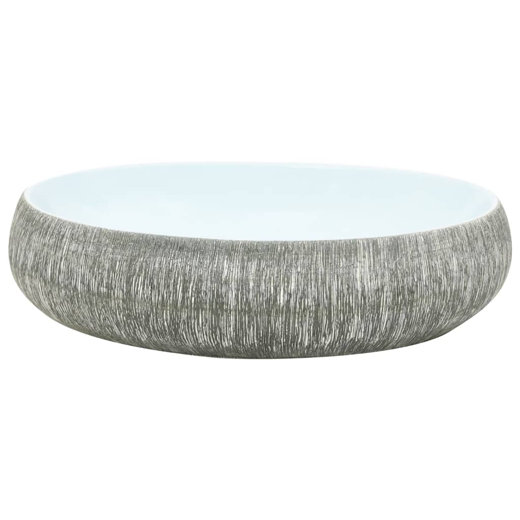 Lavatório de bancada oval 59x40x15 cm cerâmica cinza e azul