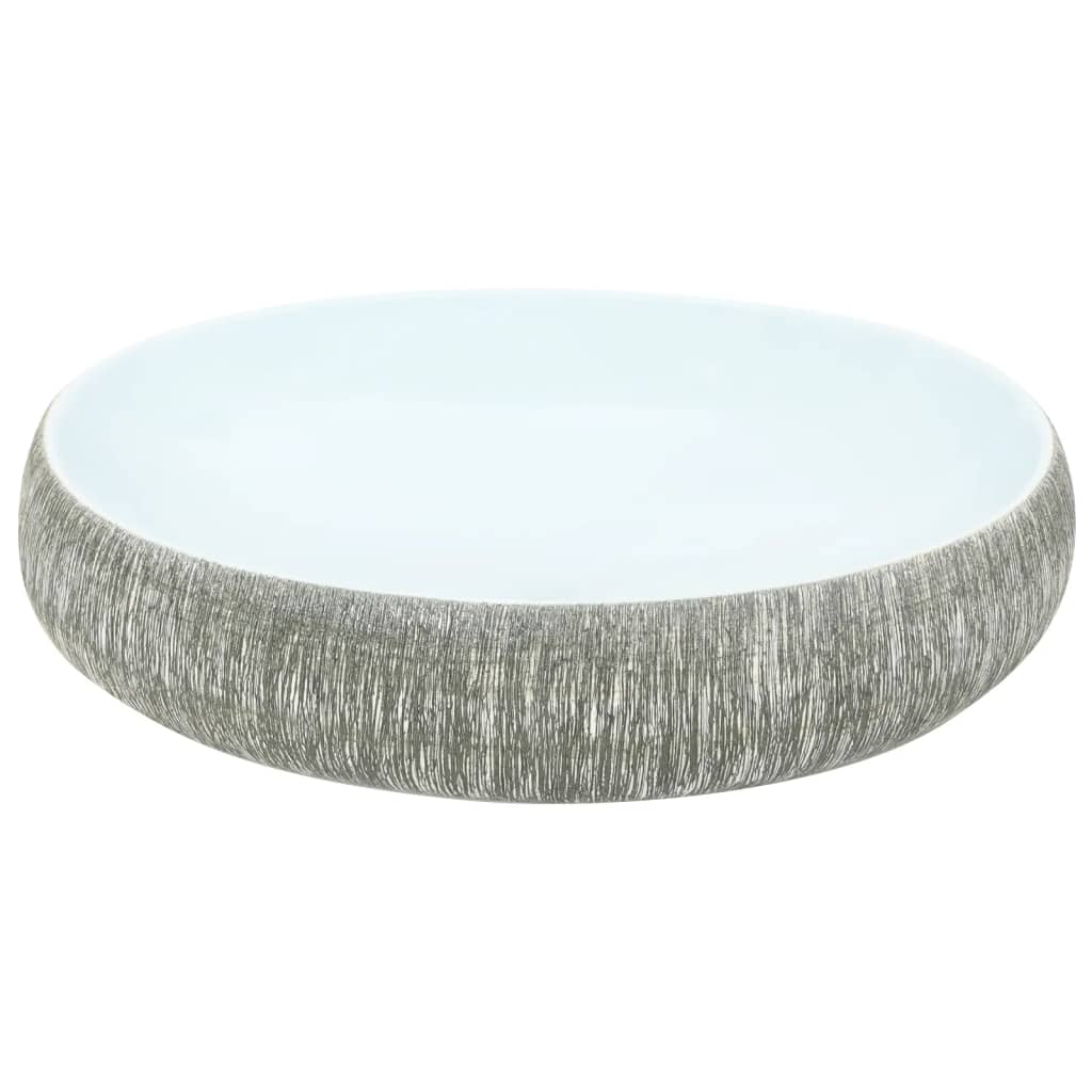 Lavatório de bancada oval 59x40x15 cm cerâmica cinza e azul