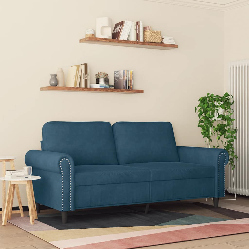 Sofá de 2 lugares veludo 140 cm azul