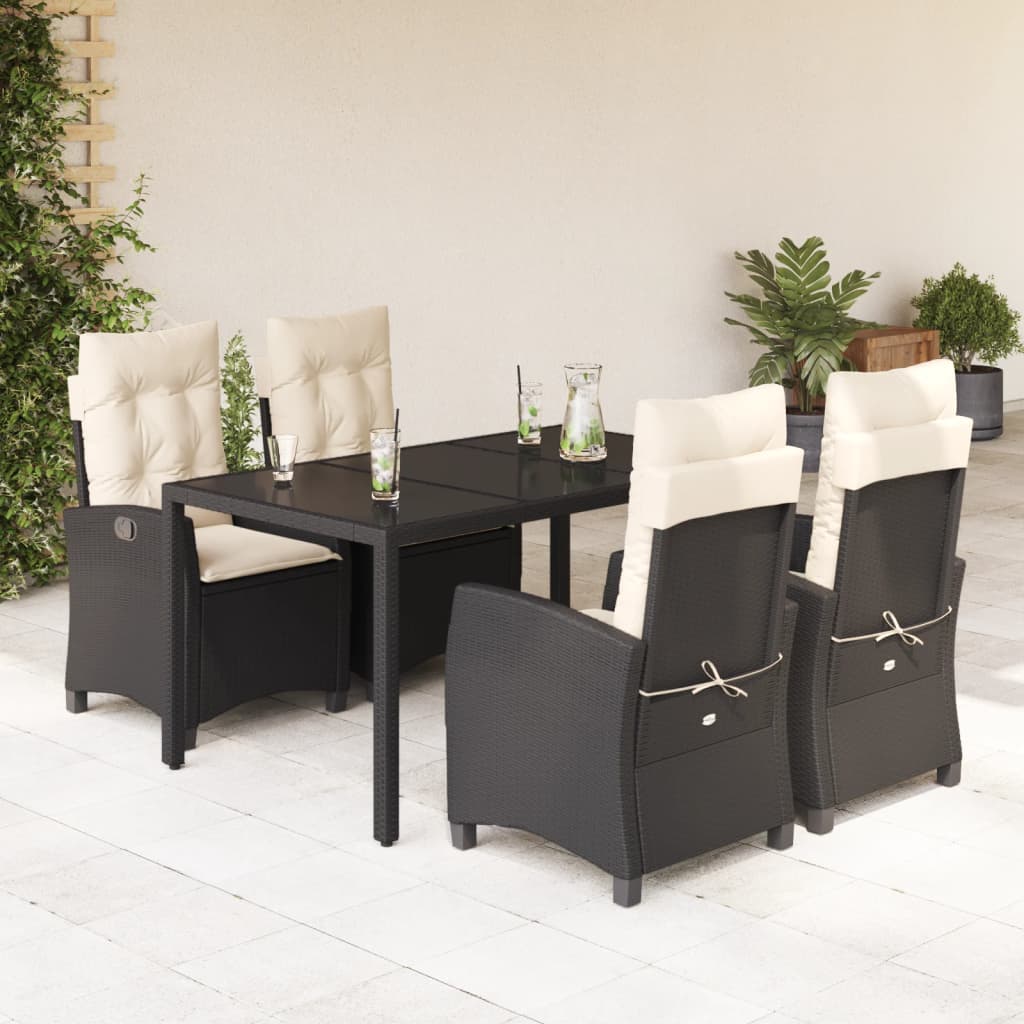 5 Pcs conjunto de jantar p/ jardim c/ almofadões vime PE preto