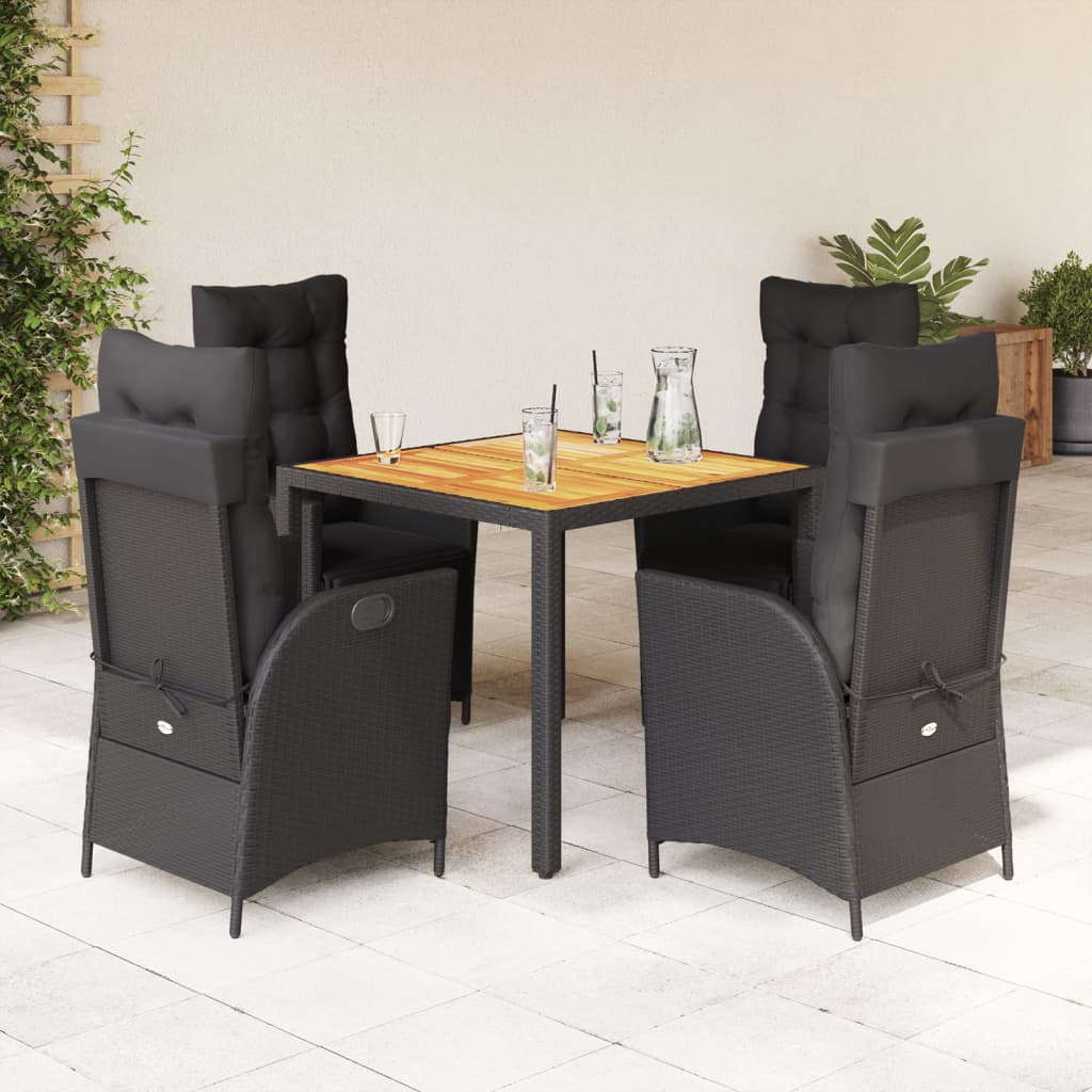 5 Pcs conjunto de jantar p/ jardim c/ almofadões vime PE preto