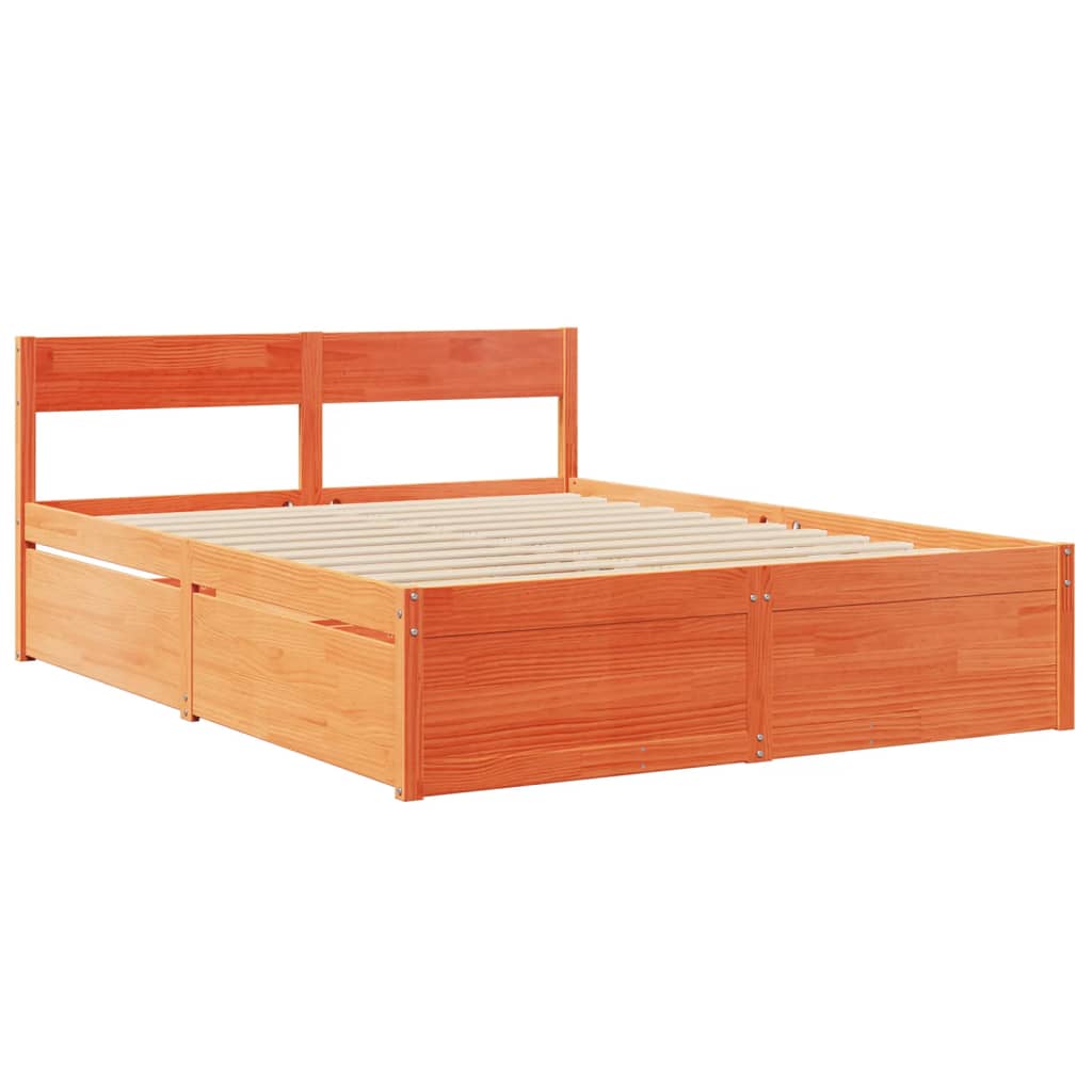 Cama sem colchão 150x200 cm madeira pinho maciça castanho-mel