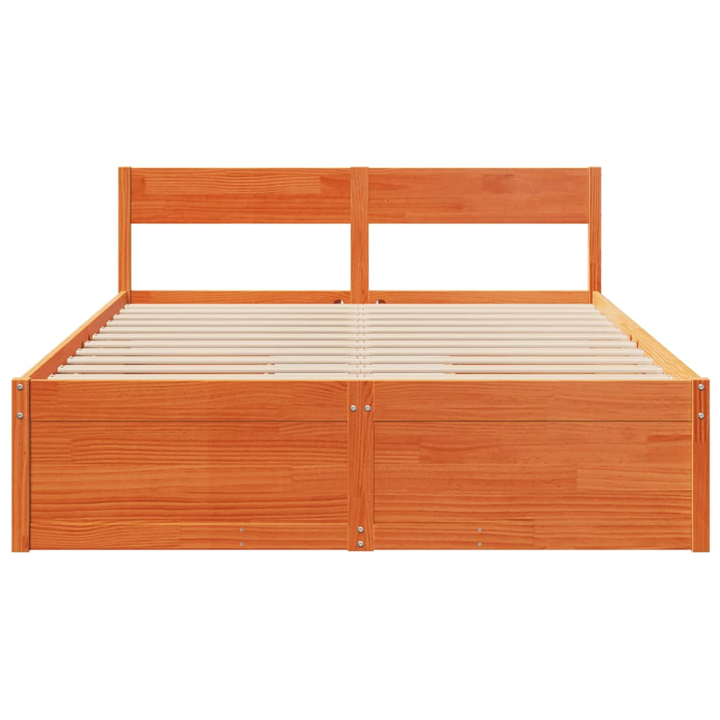 Cama sem colchão 150x200 cm madeira pinho maciça castanho-mel