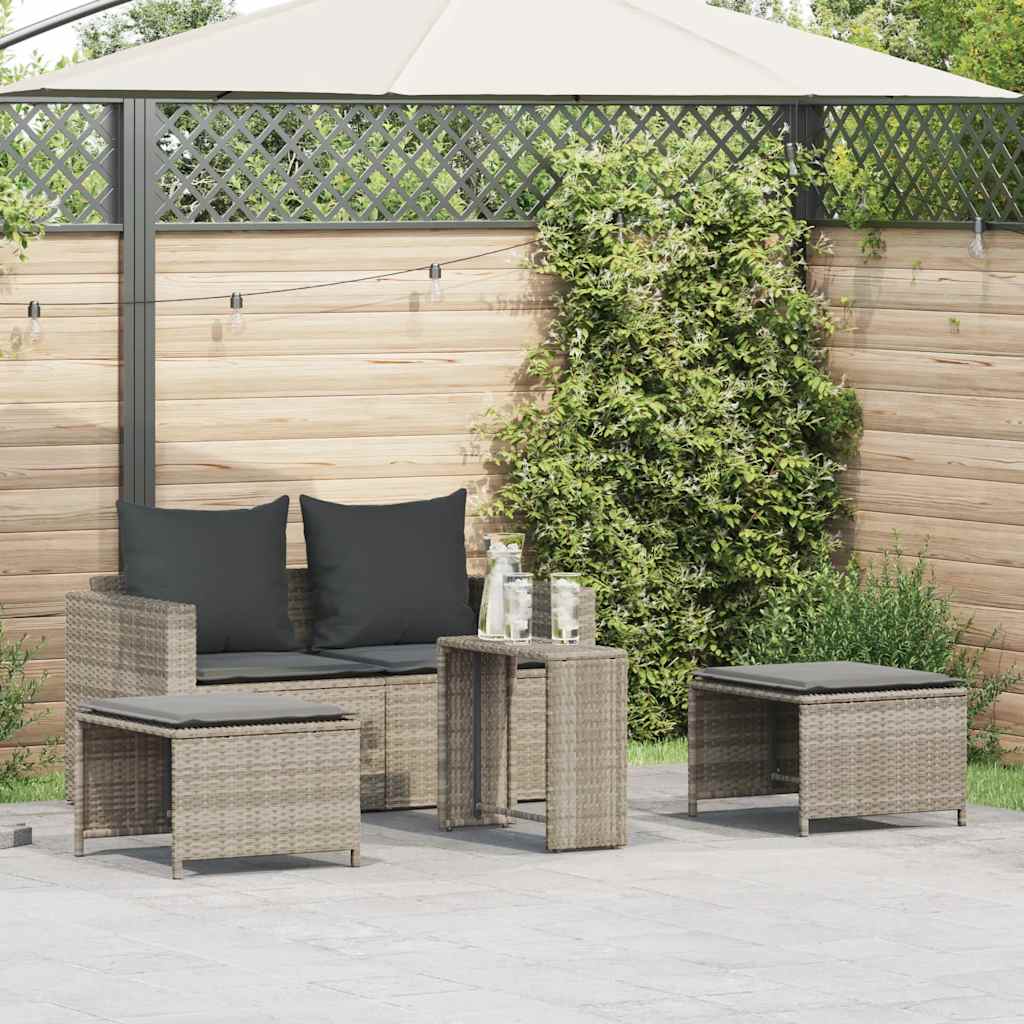 5 Pcs conjunto sofás de jardim c/ almofadões empilhável vime PE