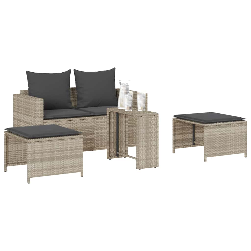 5 Pcs conjunto sofás de jardim c/ almofadões empilhável vime PE