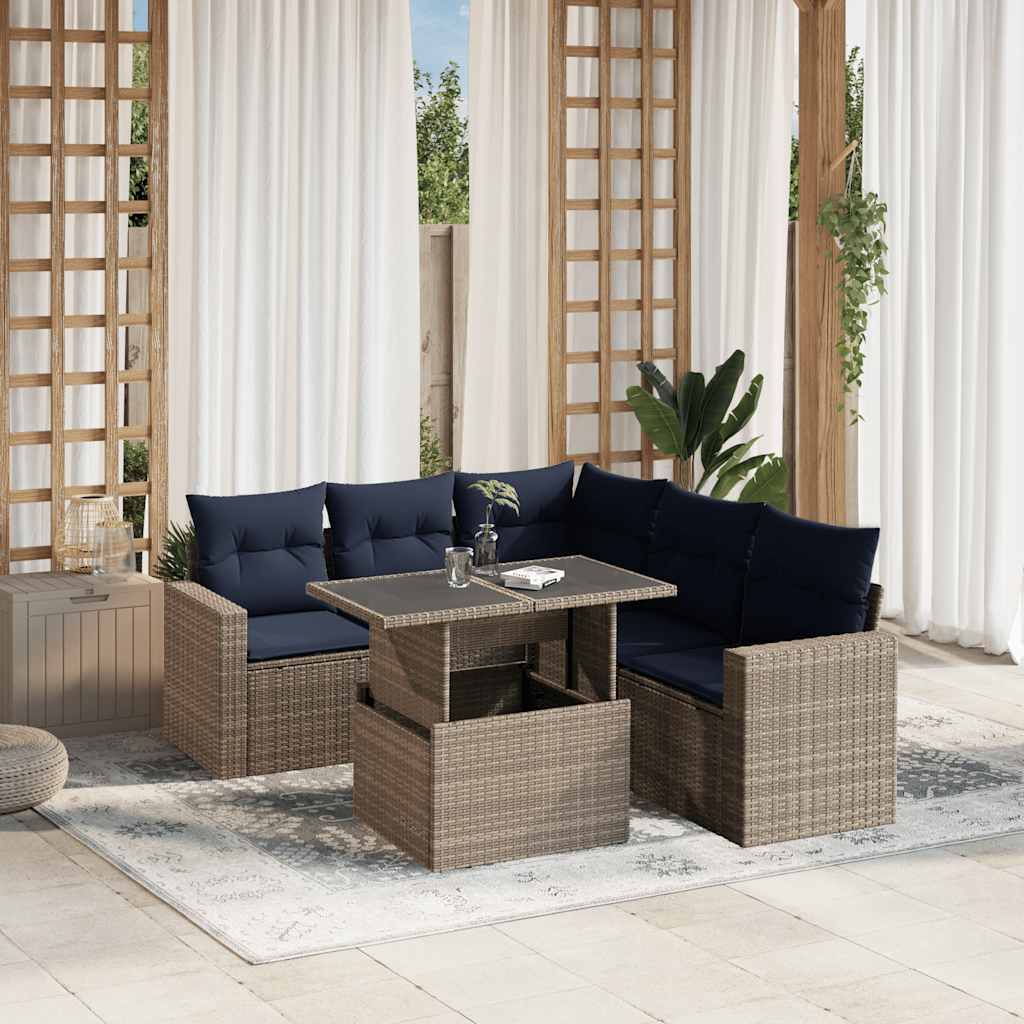 Conjunto de sofá de jardim com 6 peças e almofadas em rattan sintético cinza