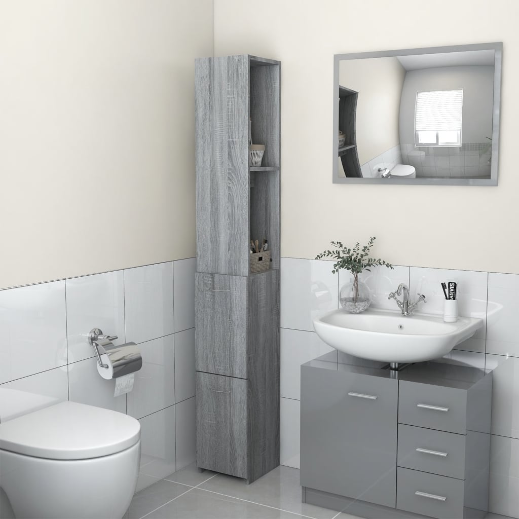 Armário wc 25x26,5x170 cm derivados de madeira sonoma cinzento