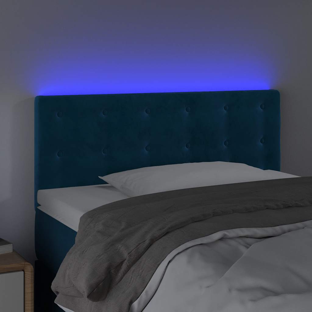 Cabeceira de cama c/ luzes LED veludo 90x5x78/88 cm azul-escuro