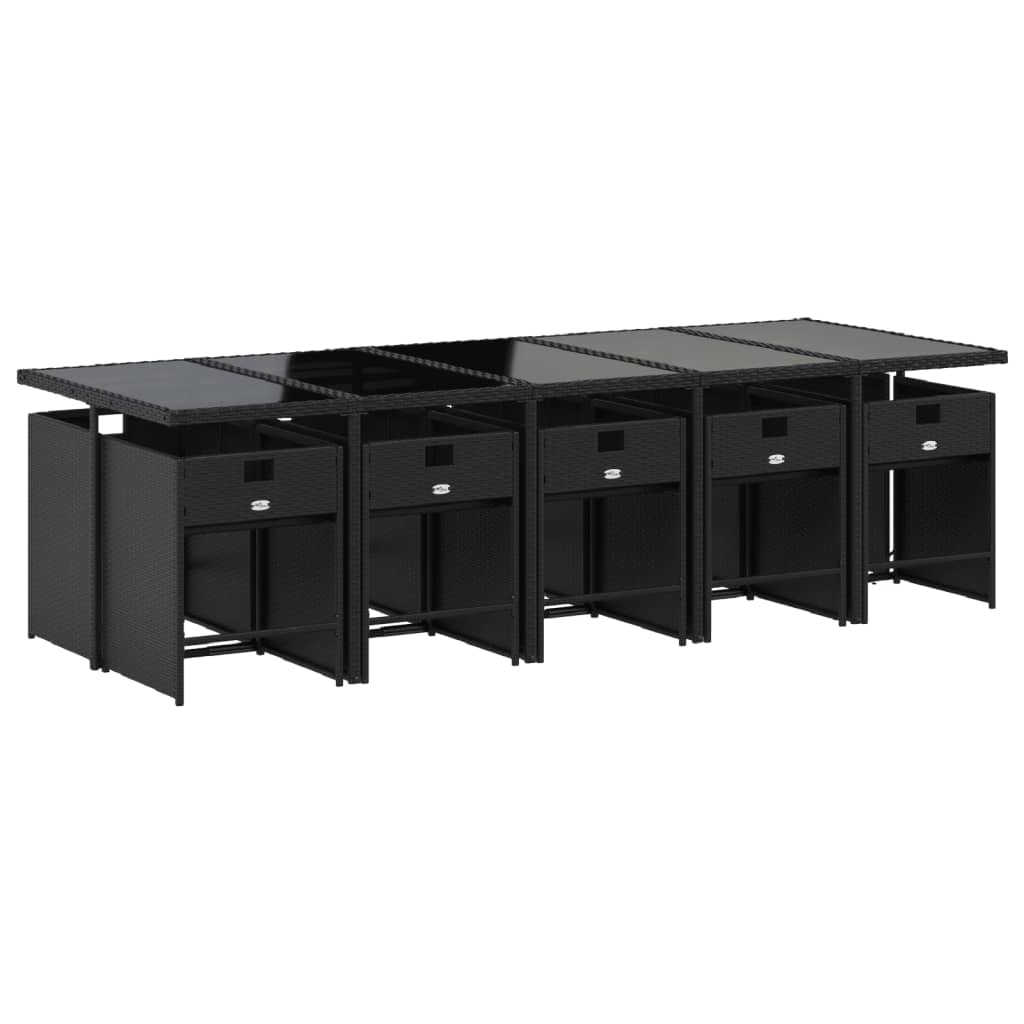 11 Pcs conjunto de jantar p/ jardim c/ almofadões vime PE preto