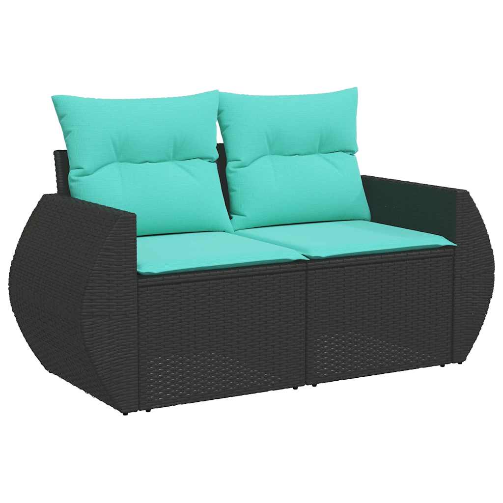 7 Pcs conjunto sofás jardim c/ almofadões vime PE/acácia preto