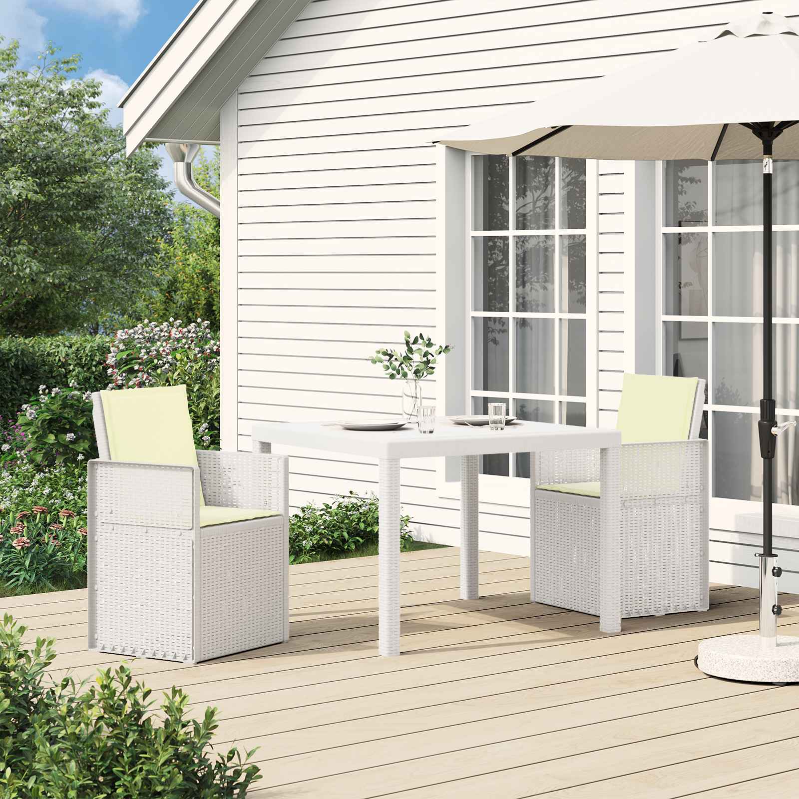 Cadeiras de jantar para jardim 2 unid. branco e creme PP