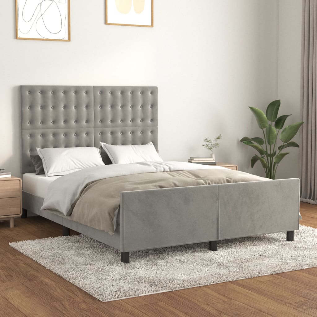 Estrutura de cama sem colchão 140x190 cm veludo cinzento-claro