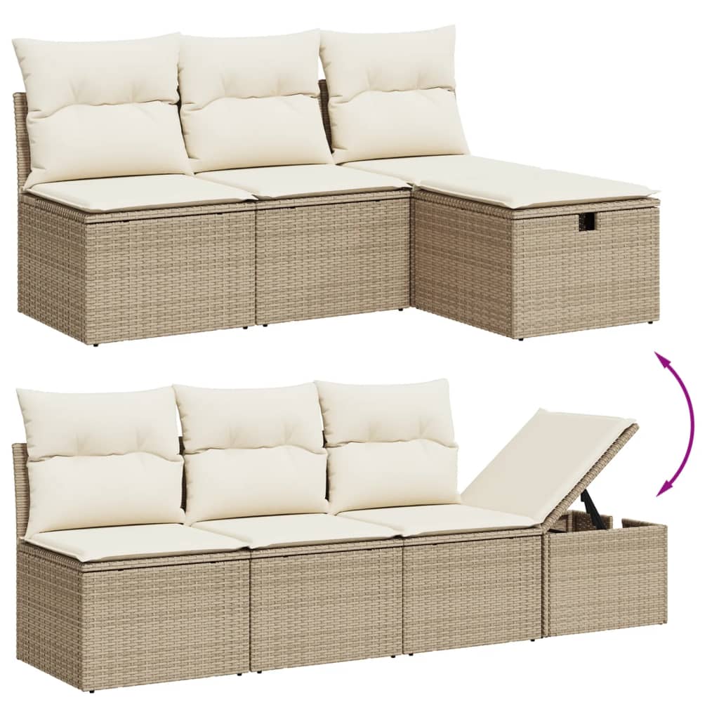 8 Pcs conjunto de sofás p/ jardim com almofadões vime PE bege