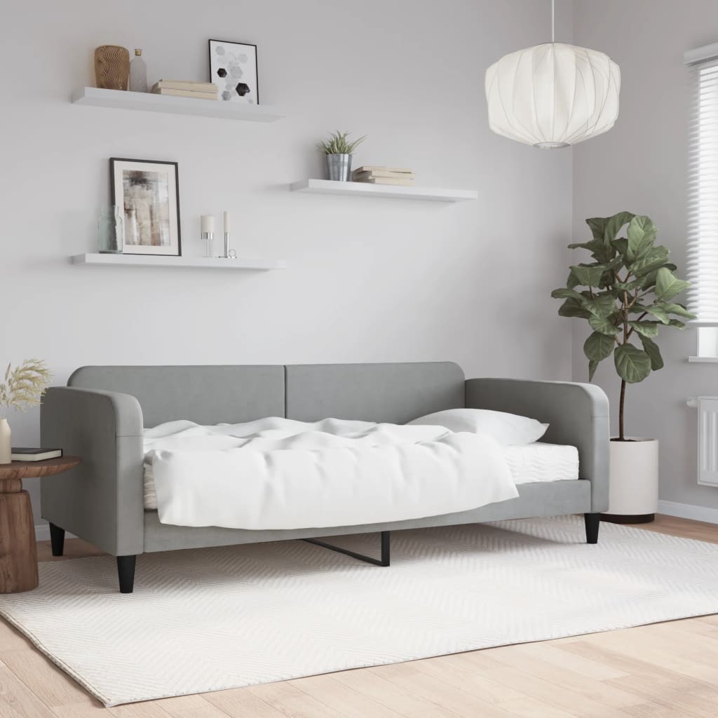 Sofá-cama com colchão 90x190 cm tecido cinzento-claro