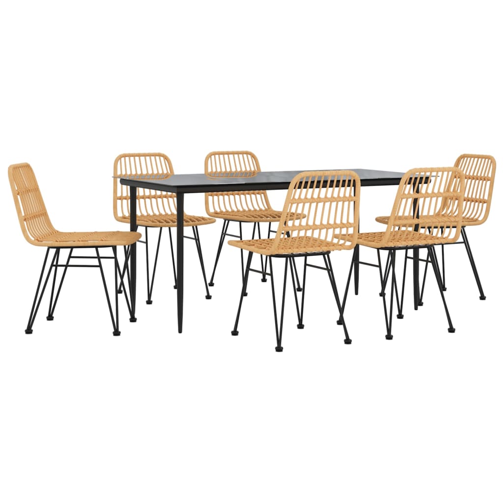 7 Pcs conjunto de jantar para jardim vime PE