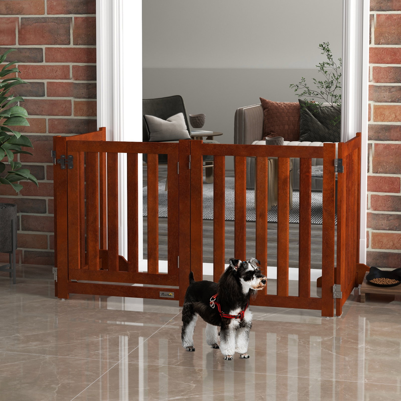 Barreira de segurança para cães dobrável barreira para cães pequenos com 4 painéis com suporte de pé 205x30x60 cm madeira