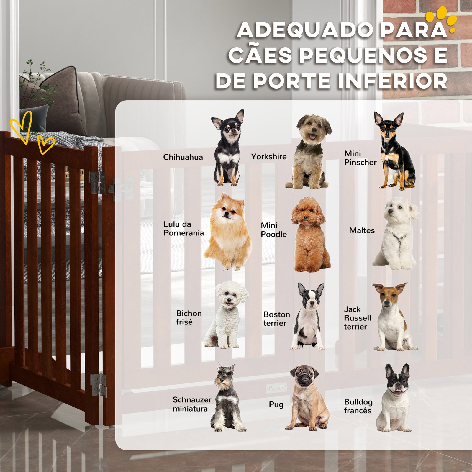Barreira de segurança para cães dobrável barreira para cães pequenos com 4 painéis com suporte de pé 205x30x60 cm madeira