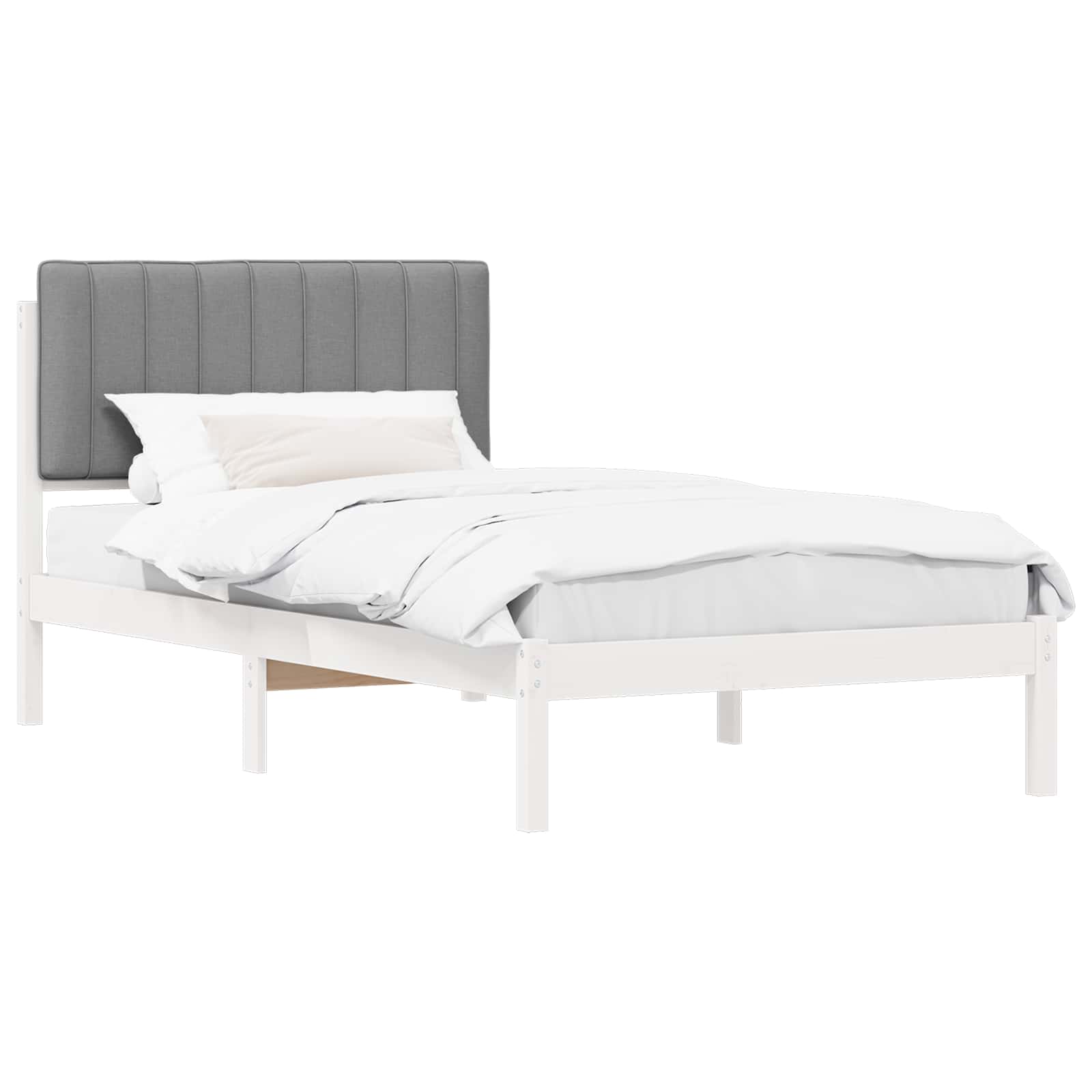 Estrutura de cama com cabeceira estofada cinzento-claro