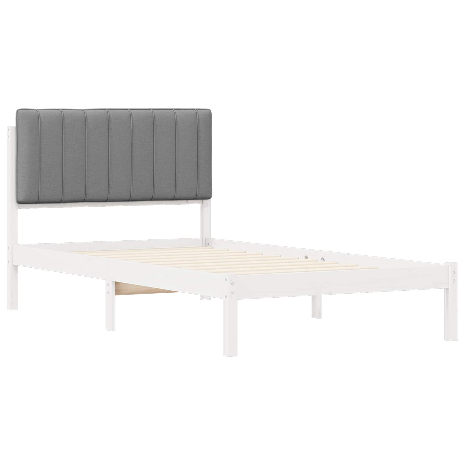 Estrutura de cama com cabeceira estofada cinzento-claro