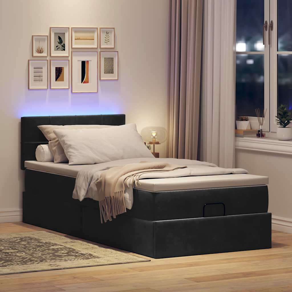 Cama otomana com colchão & leds 80x200cm veludo preto