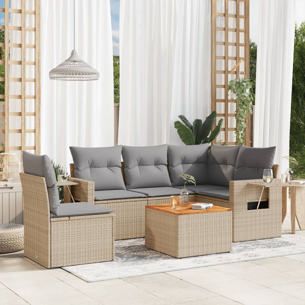6 Pcs conjunto de sofás p/ jardim com almofadões vime PE bege