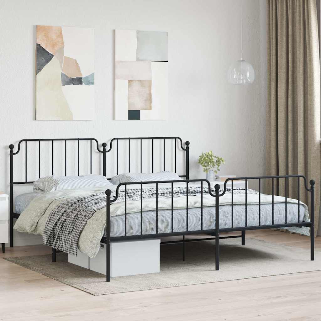 Estrutura de cama com cabeceira e pés 193x203 cm metal preto