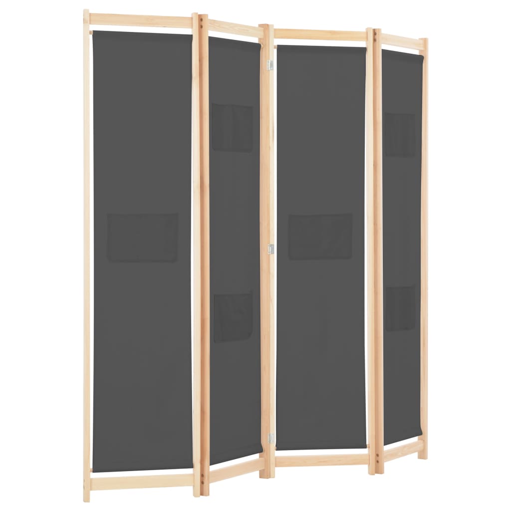 Divisória de quarto com 4 painéis 160x170x4 cm tecido cinzento