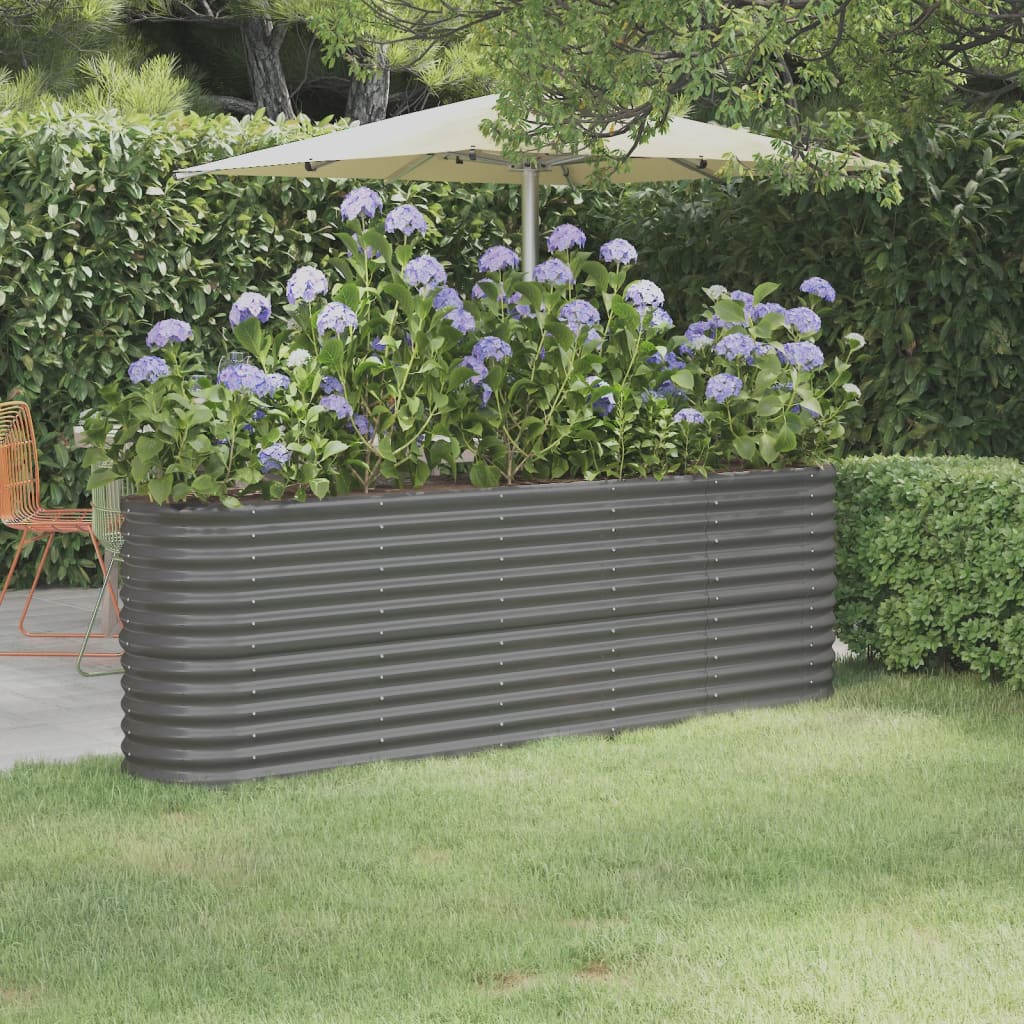 Canteiro elevado jardim 224x40x68cm aço galvanizado cinzento