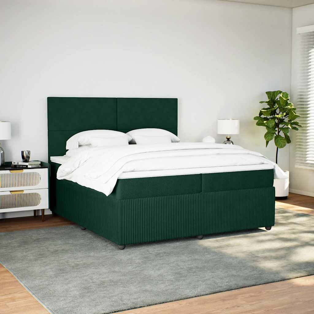 Cama com molas/colchão 200x200 cm veludo verde-escuro