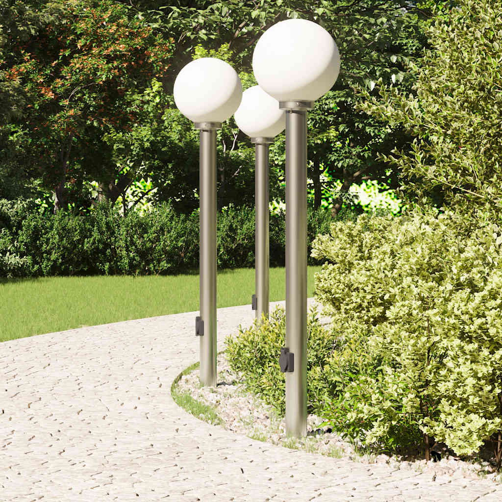 Luminárias de balizador com tomada, 3 peças, 120 cm, aço inoxidável, IP44