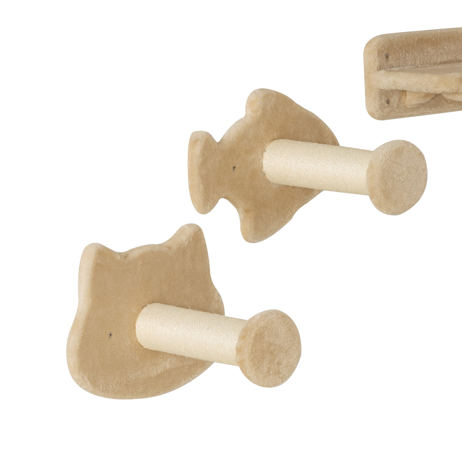 Conjunto de prateleiras de escalada para gatos de 4 peças com 2 postes de sisal e plataforma para saltar bege