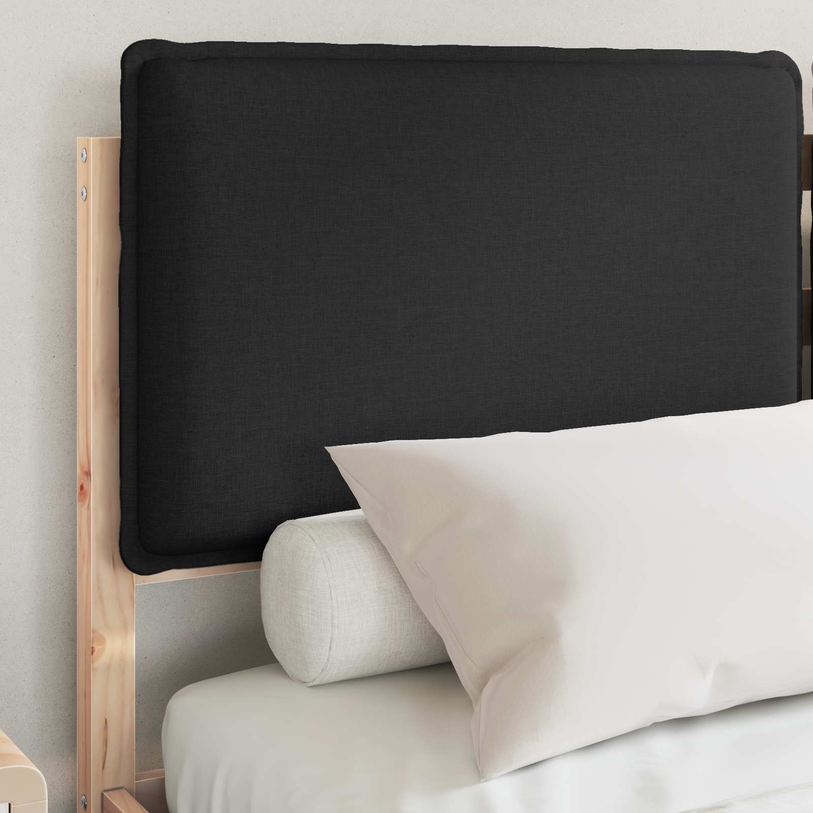 Estrutura de cama com cabeceira estofada preto 160 x 200 cm