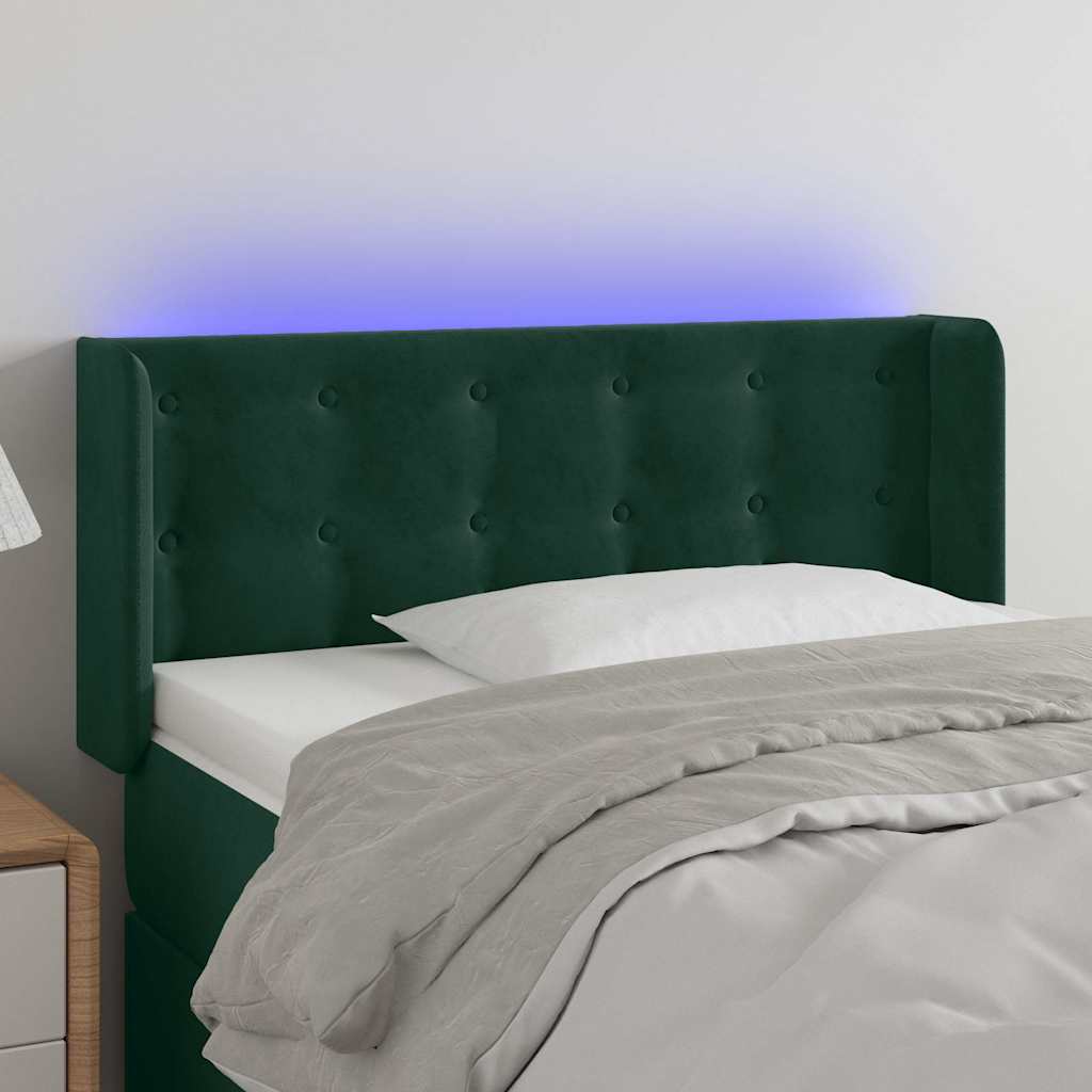 Cabeceira cama c/ luzes LED veludo 93x16x78/88 cm verde-escuro