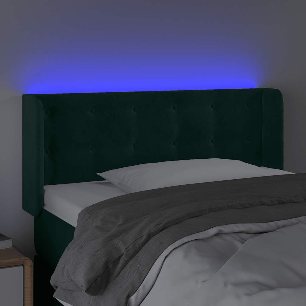 Cabeceira cama c/ luzes LED veludo 93x16x78/88 cm verde-escuro