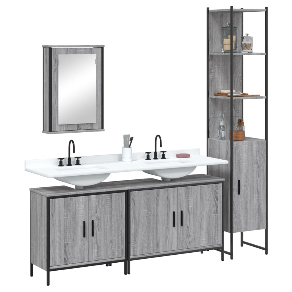 4 Pcs conjunto móveis casa de banho madeira proc. cinza sonoma