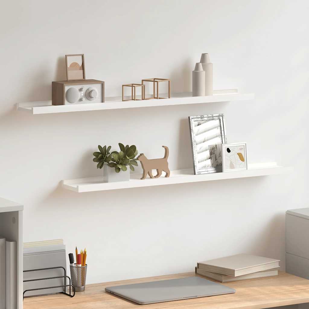 Unidade de prateleiras com rebordo 2 pcs 80x9x3 cm MDF branco