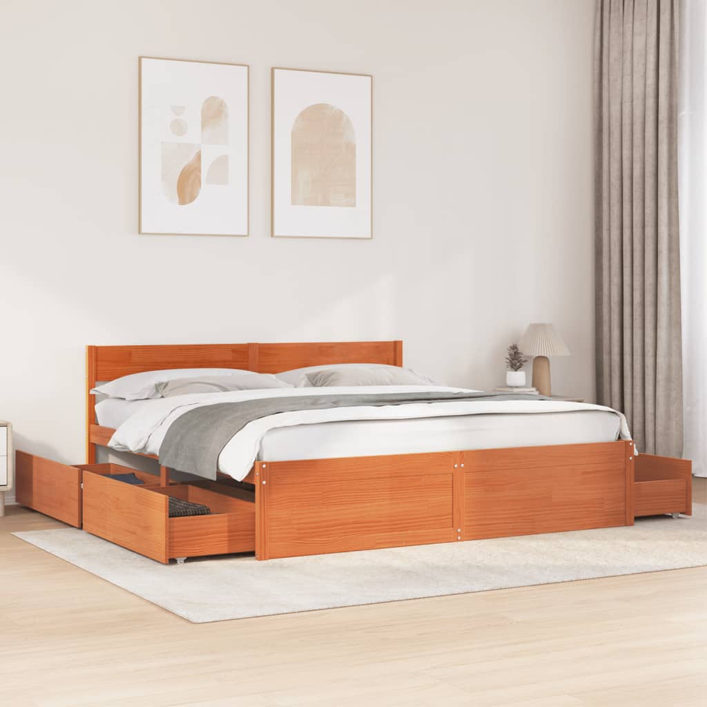 Cama sem colchão 180x200 cm pinho maciço castanho-mel