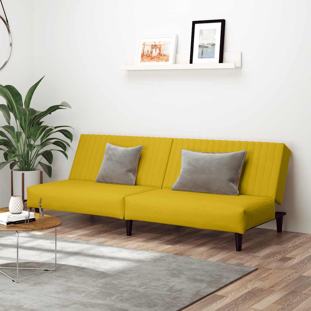 Sofá-cama de 2 lugares veludo amarelo