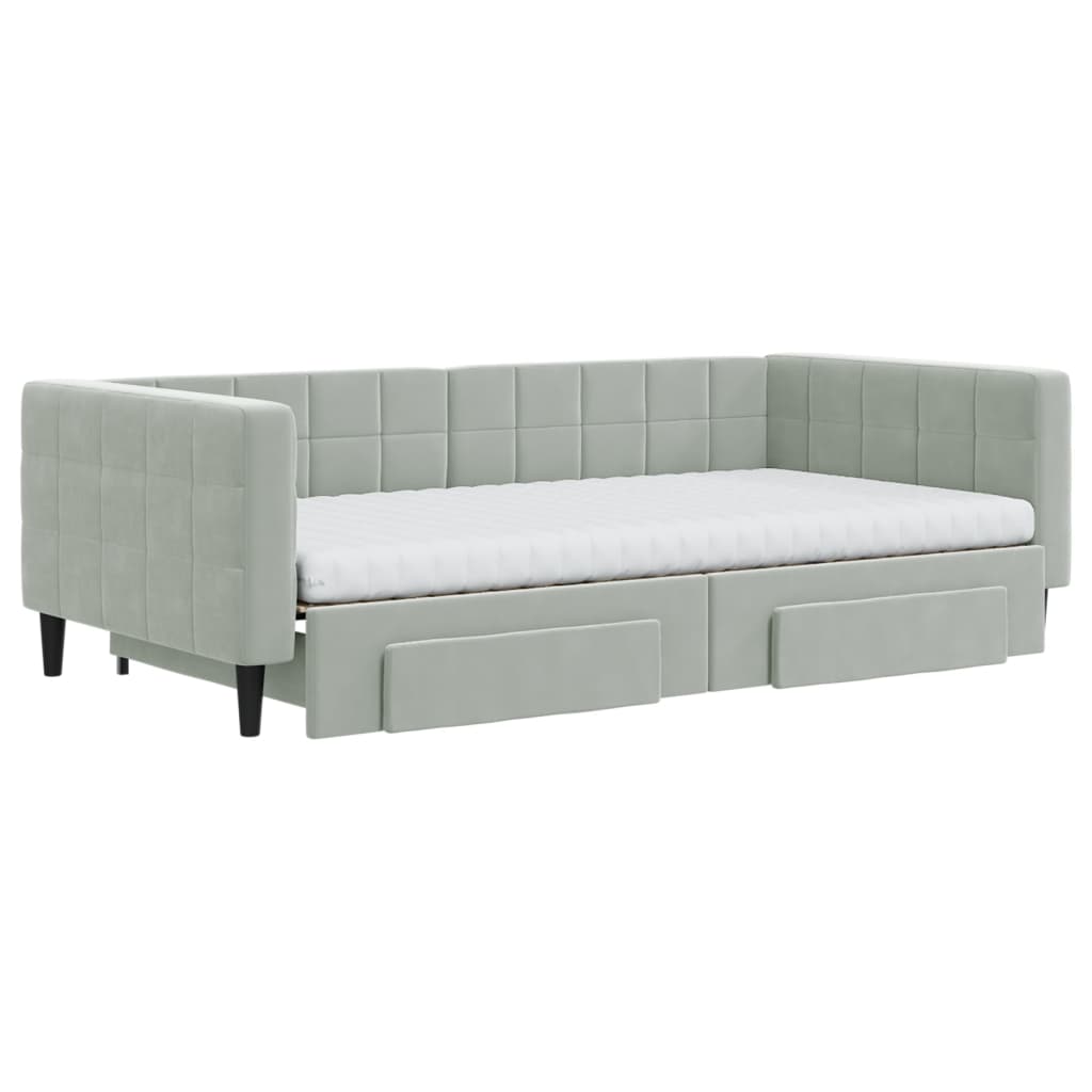 Sofá-cama c/ gavetão e gavetas 100x200 cm veludo cinzento-claro