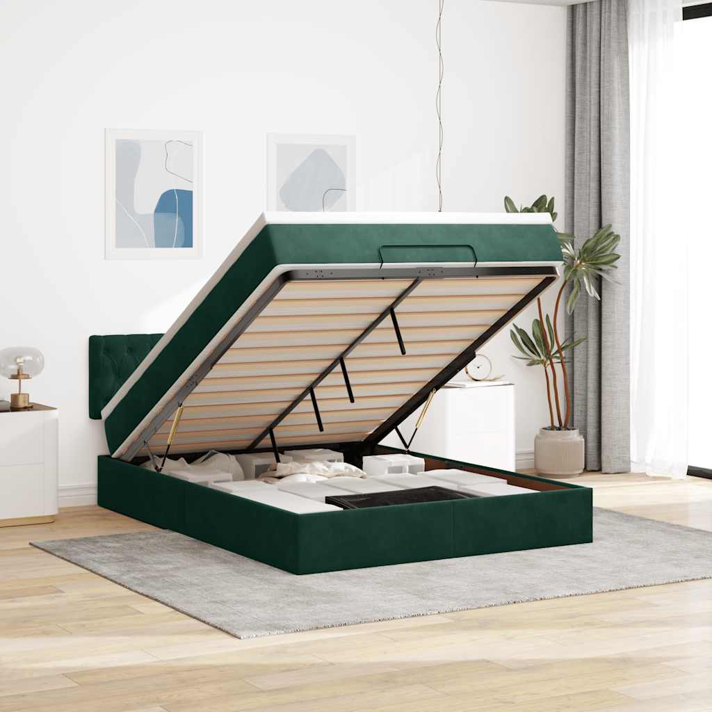 Estrutura de cama otomana com colchão 140x200 cm verde escuro