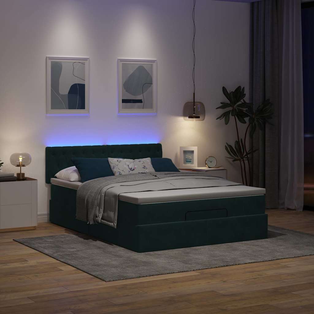 Estrutura de cama otomana com colchão 140x200 cm verde escuro