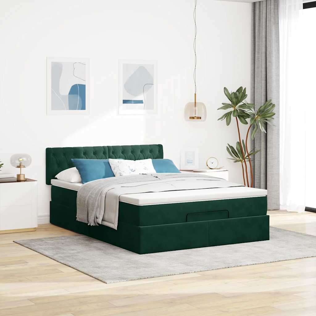 Estrutura de cama otomana com colchão 140x200 cm verde escuro