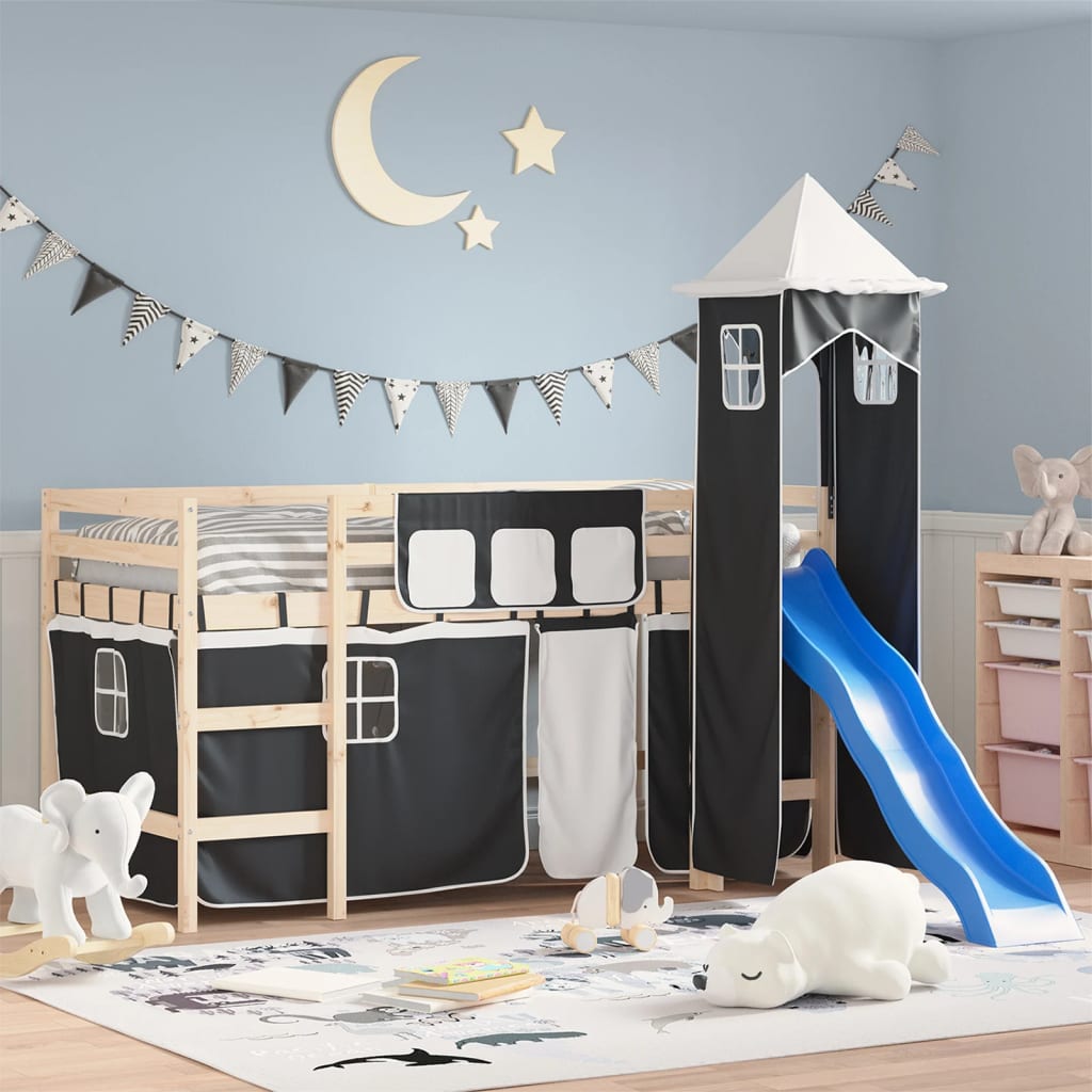 Cortinas para cama elevada com torre poliéster branco e preto
