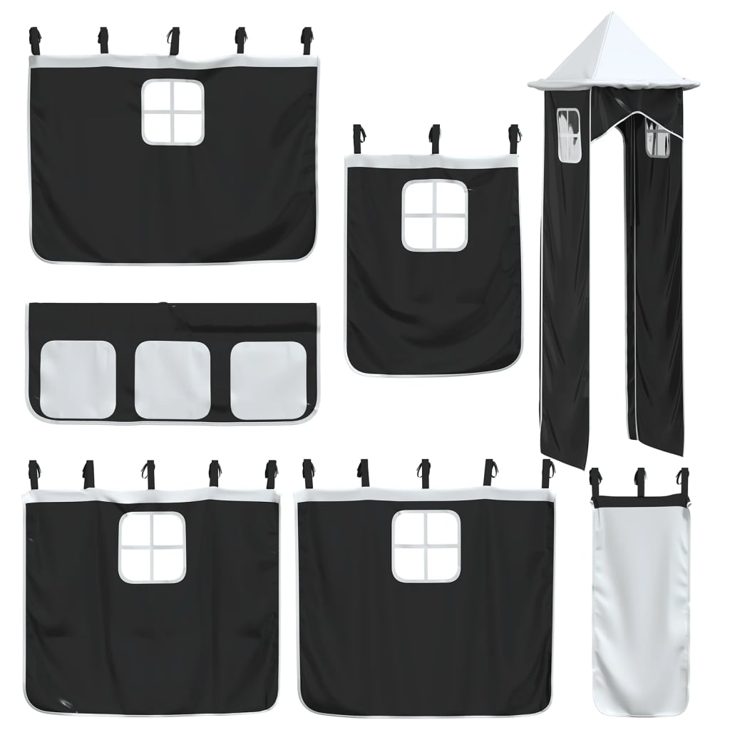 Cortinas para cama elevada com torre poliéster branco e preto