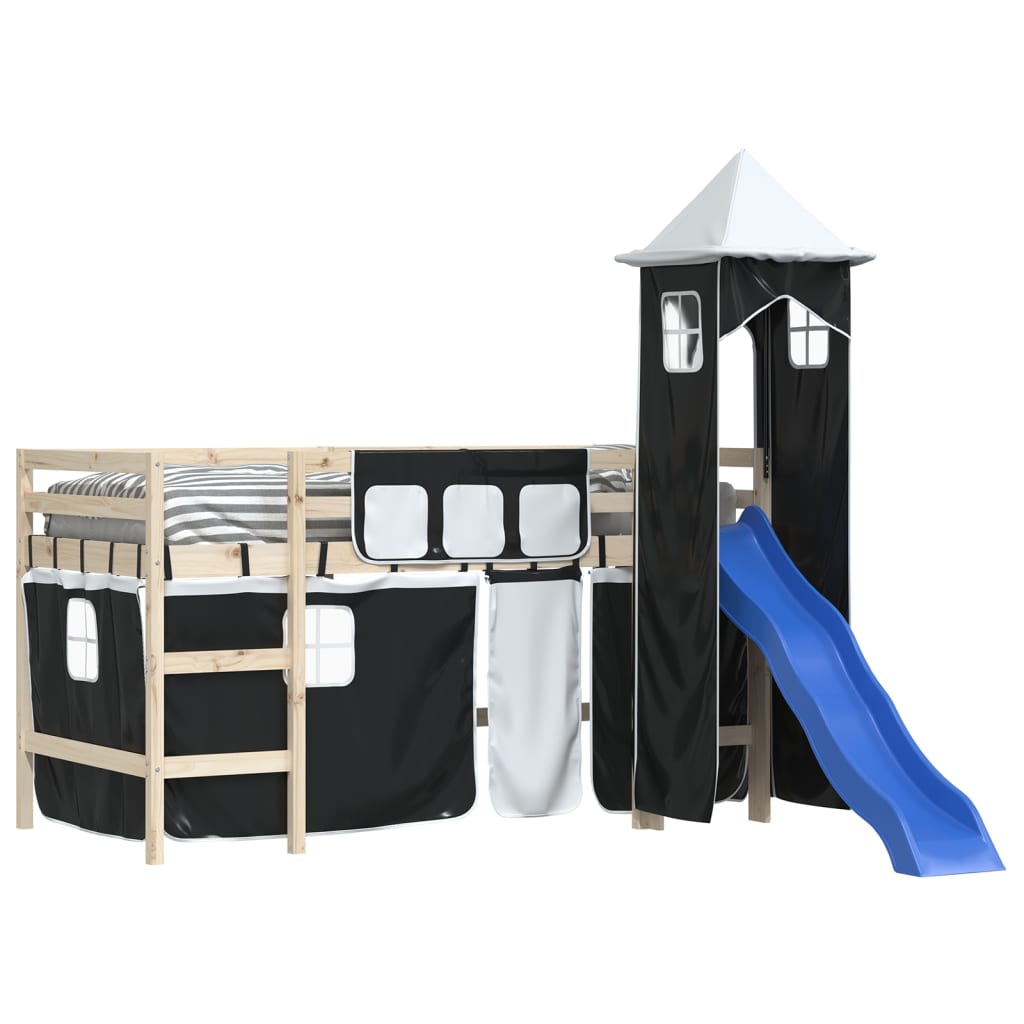 Cortinas para cama elevada com torre poliéster branco e preto