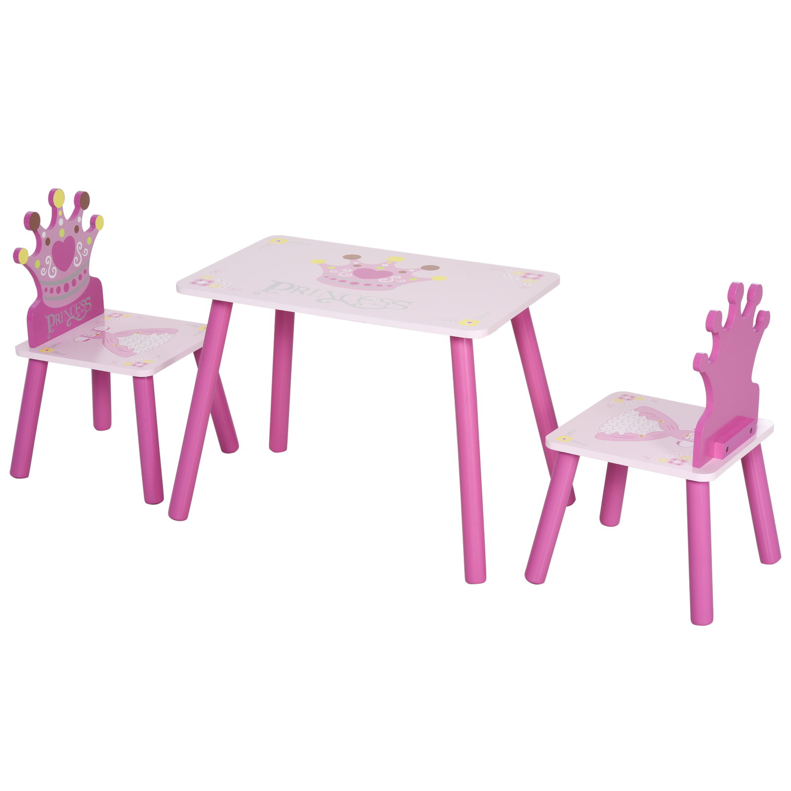 Conjunto de Mesa e 2 Cadeiras Infantis de madeira para crianças acima de 2 anos Set de Mesa 55x34x42cm e Cadeiras 28x26x50cm Ros